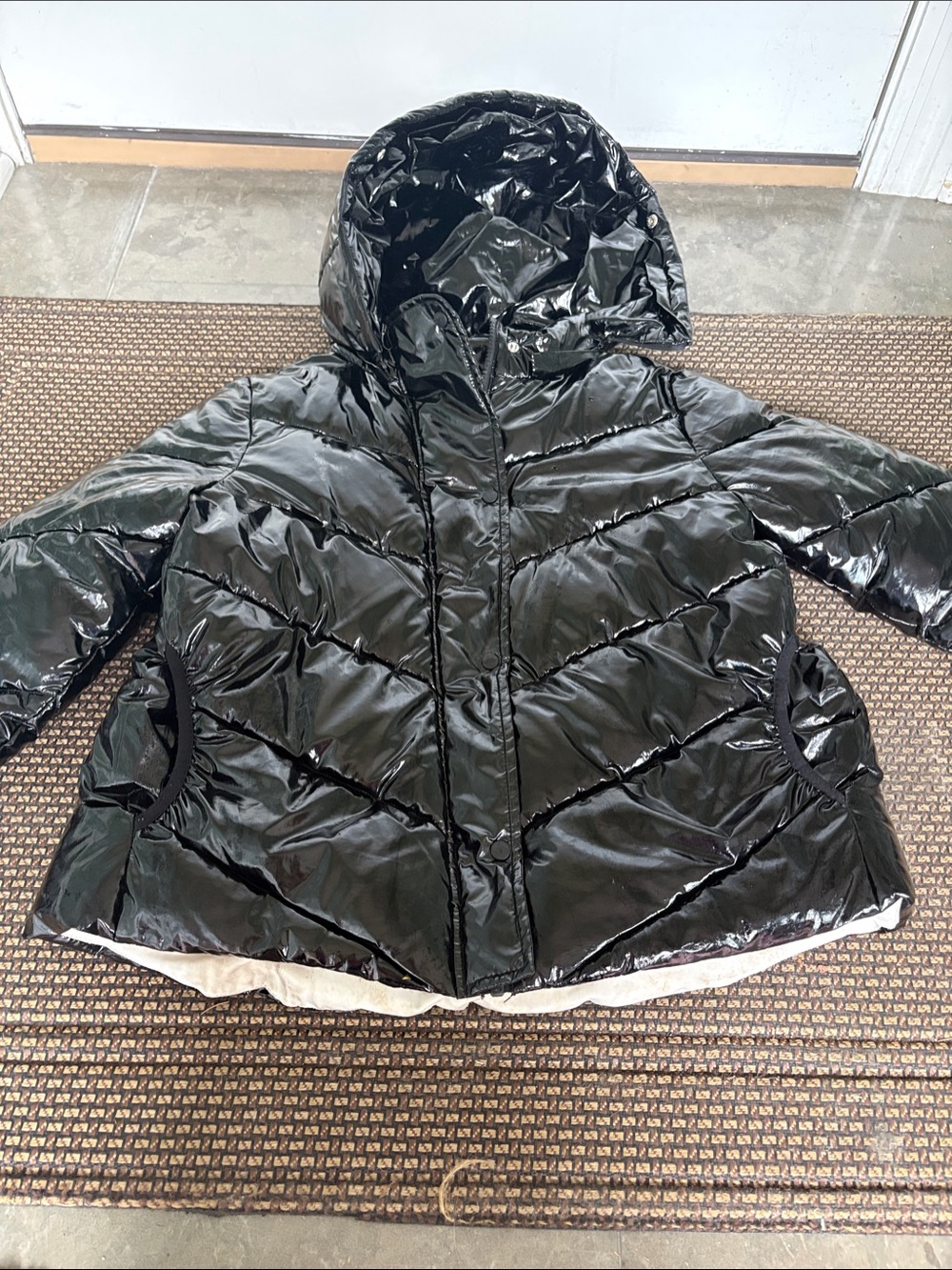 Shiny Black Puffer Hooded Jacket